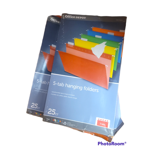  5 tab multi color Heavy duty hanging file folders 2 sets of 25 - 50 total