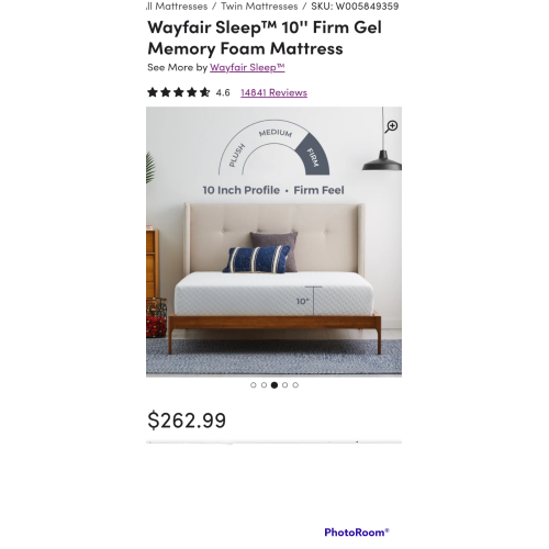 Wayfair 10 inch memory foam mattress  Twin XL Firm Brand New Retail $262.99