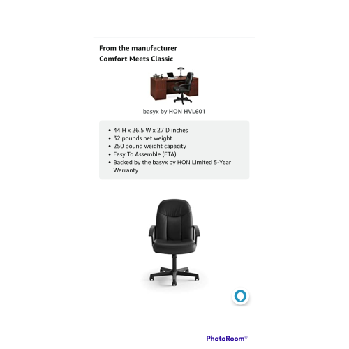 HON Executive High-Back Swivel/Tilt Chair, Black Fabric & Frame (HVL601)