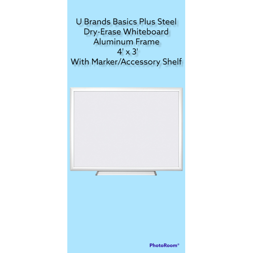 U Brands Basics Plus Steel Dry-Erase Whiteboard Aluminum Frame 4' x 3' 072U00-01