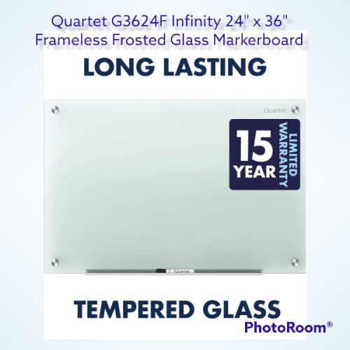 Quartet Glass Whiteboard, Dry Erase White Board, 3' x 2', Frosted Frameless Infinity Wall Mount, Home School Supplies or Home Office Decor, 1 Dry Erase Marker & Marker Tray, Non-Magnetic (G3624F) https://a.co/d/3jLDTDX