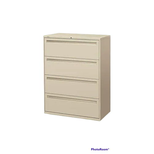 HON Brigade 700 Series 4-Drawer Lateral File Cabinet, Locking, Letter/Legal, Putty, 42"W (H794.L.L)