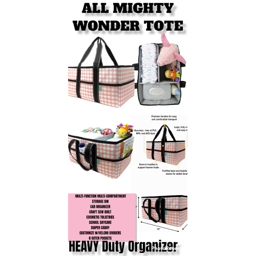 Early Hugs Baby Diaper Caddy Organizer, Nursery Storage, Baby Gift Basket, Pink & White Plaid