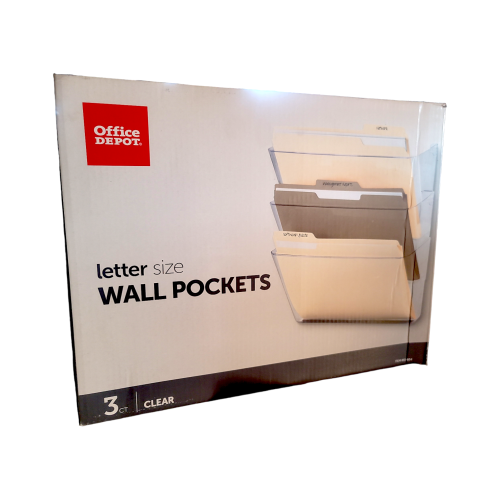 Office depot Clear Letter size Wall Pockets 3 piece Easy to Hang on walls doors and furniture BRAND NEWOffice depot Clear Letter size Wall Pockets 3 piece Easy to Hang on walls doors and furniture BRAND NEW