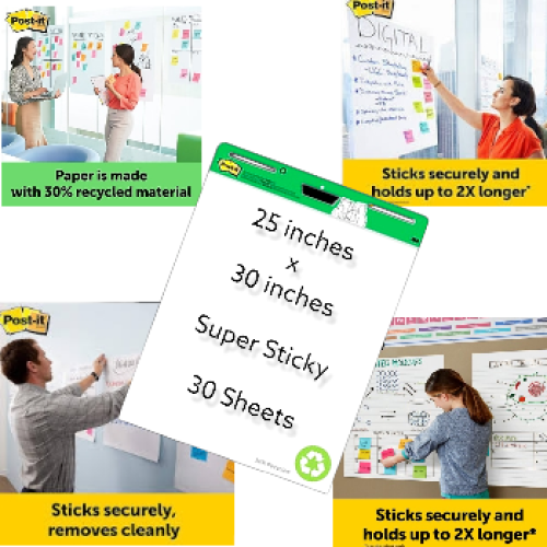 Post-it® Super Sticky Recycled Easel Pad, 25" x 30", White, 30 Sheets/Pad (559-RP)