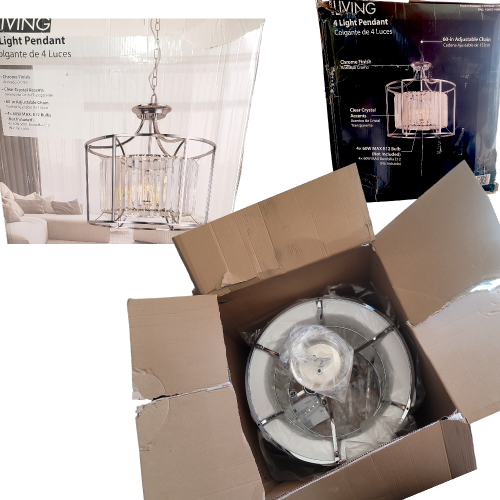 Decor Living Cecilia 4-Light Polished Chrome Cage Chandelier with Crystal Shade