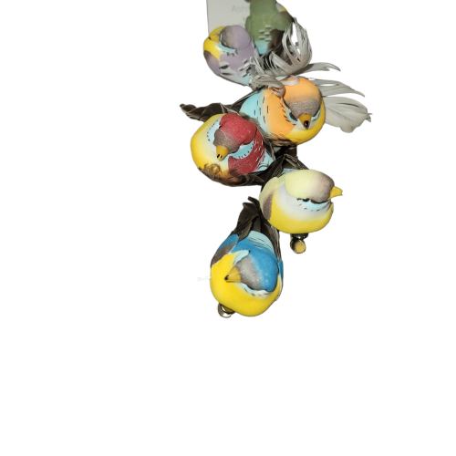 6 pack of decorative clip on birds realistic