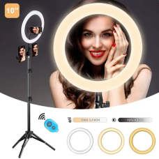 MountDog 10” Selfie Ring Light with Tripod Stand and 3 Phone Holder for TikTok/YouTube/Photography/Live/Makeup 10 inch Ring Light + Tripod and Remote -Brand New