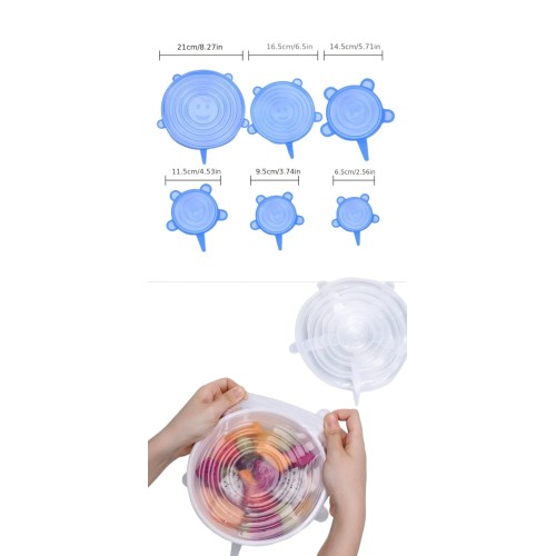 Reusable Silicone Stretch Lids - Keep Your Food Fresh SET OF 6 BLUE