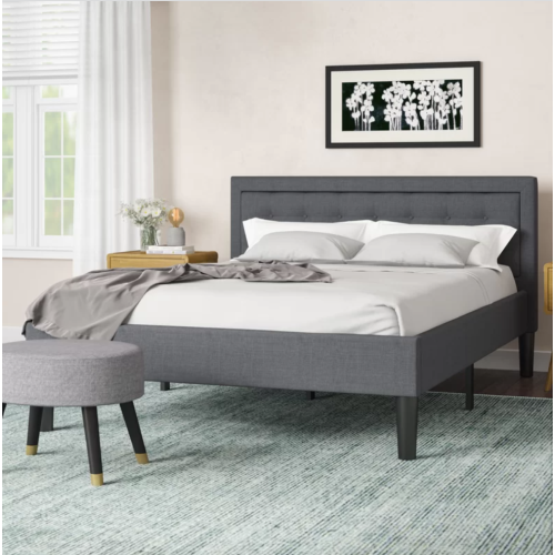 Gray Pinheiro Tufted Upholstered Low Profile Platform Bed by Wrought Studio