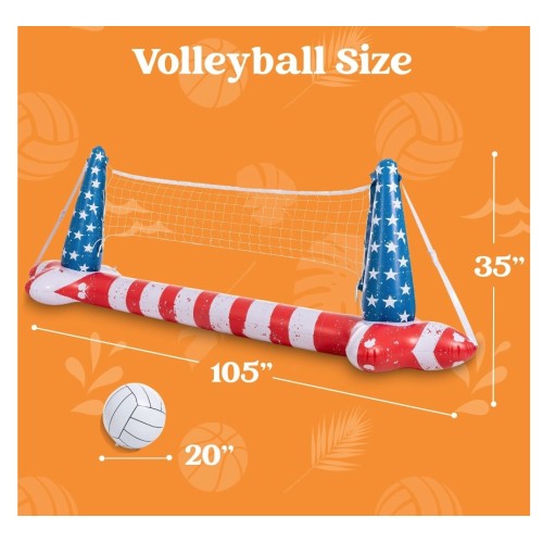 Pool Floats Set American Flag Volleyball Net & Basketball Hoops, Swimming Pool Game Toy for Kids and Adults, Floating, Volleyball Court (105”x28”x35”)|Basketball (27”x23”x27”), Red White